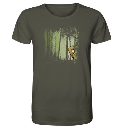 Comic Bär versteckt im Zwielicht Wald - Organic Shirt