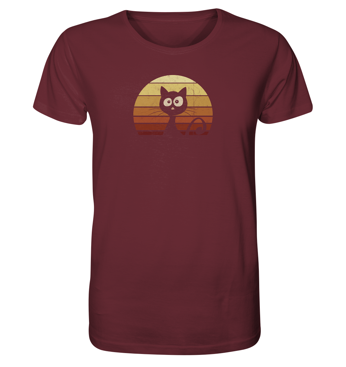Katze vor Retro Sonnenuntergang - Organic Shirt