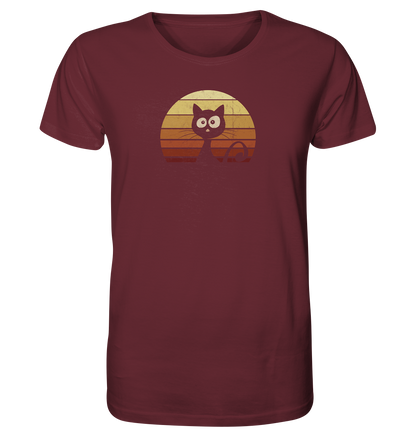 Katze vor Retro Sonnenuntergang - Organic Shirt
