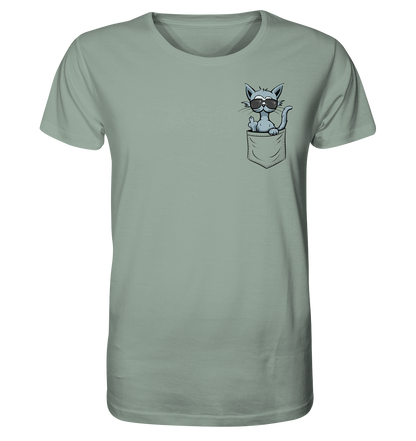 "Fuck Off" Mittelfinger Katze in der Tasche - Organic Shirt