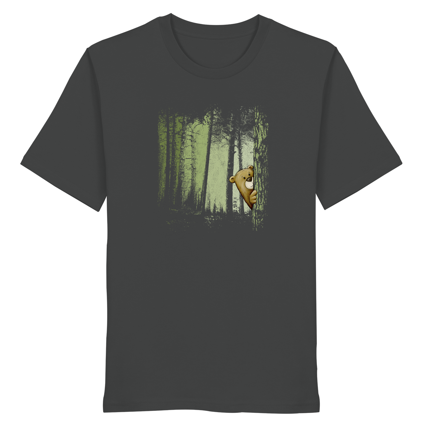 Comic Bär versteckt im Zwielicht Wald - Organic Shirt