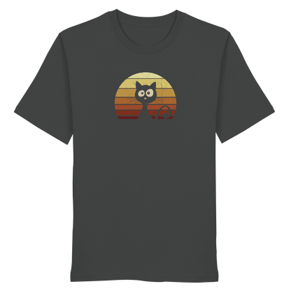 Katze vor Retro Sonnenuntergang - Organic Shirt