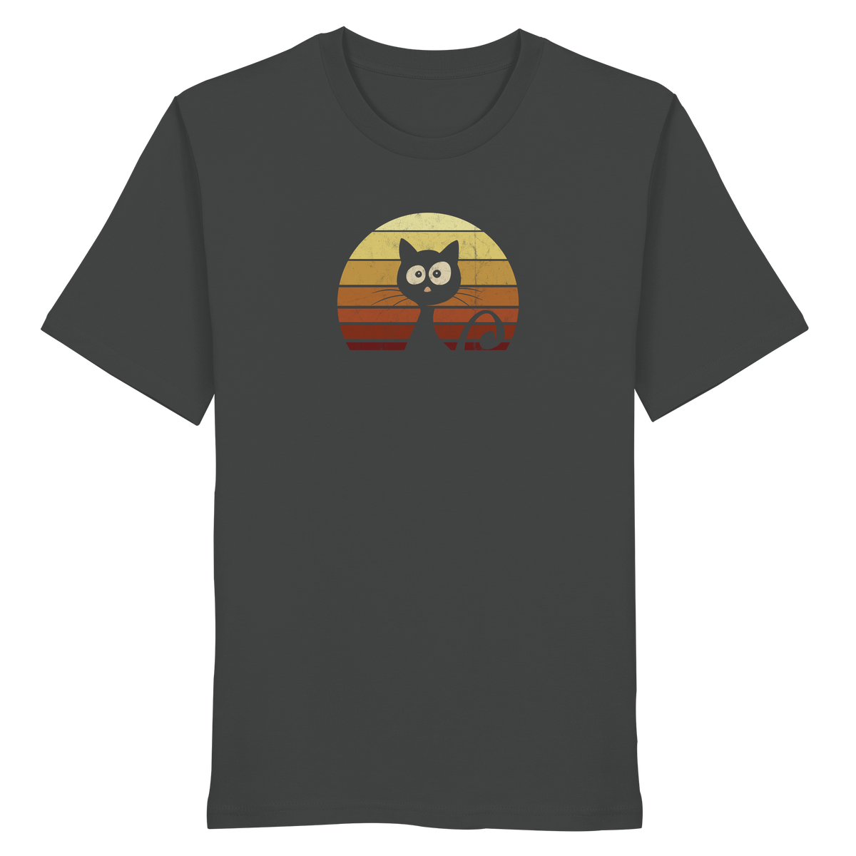 Katze vor Retro Sonnenuntergang - Organic Shirt