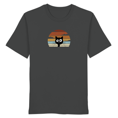 Retro schwarze Katze vor Sonnenuntergang - Organic Shirt