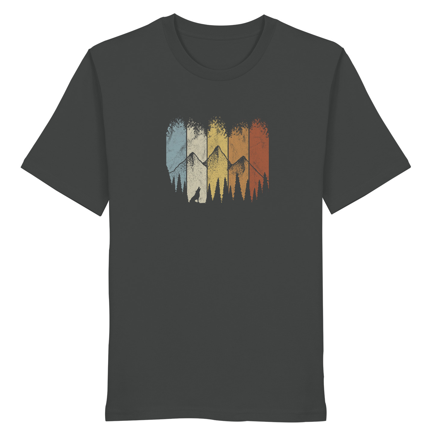 Retro Wald, Berge und Wolf  - Organic Shirt