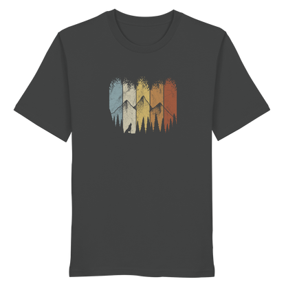 Retro Wald, Berge und Wolf  - Organic Shirt