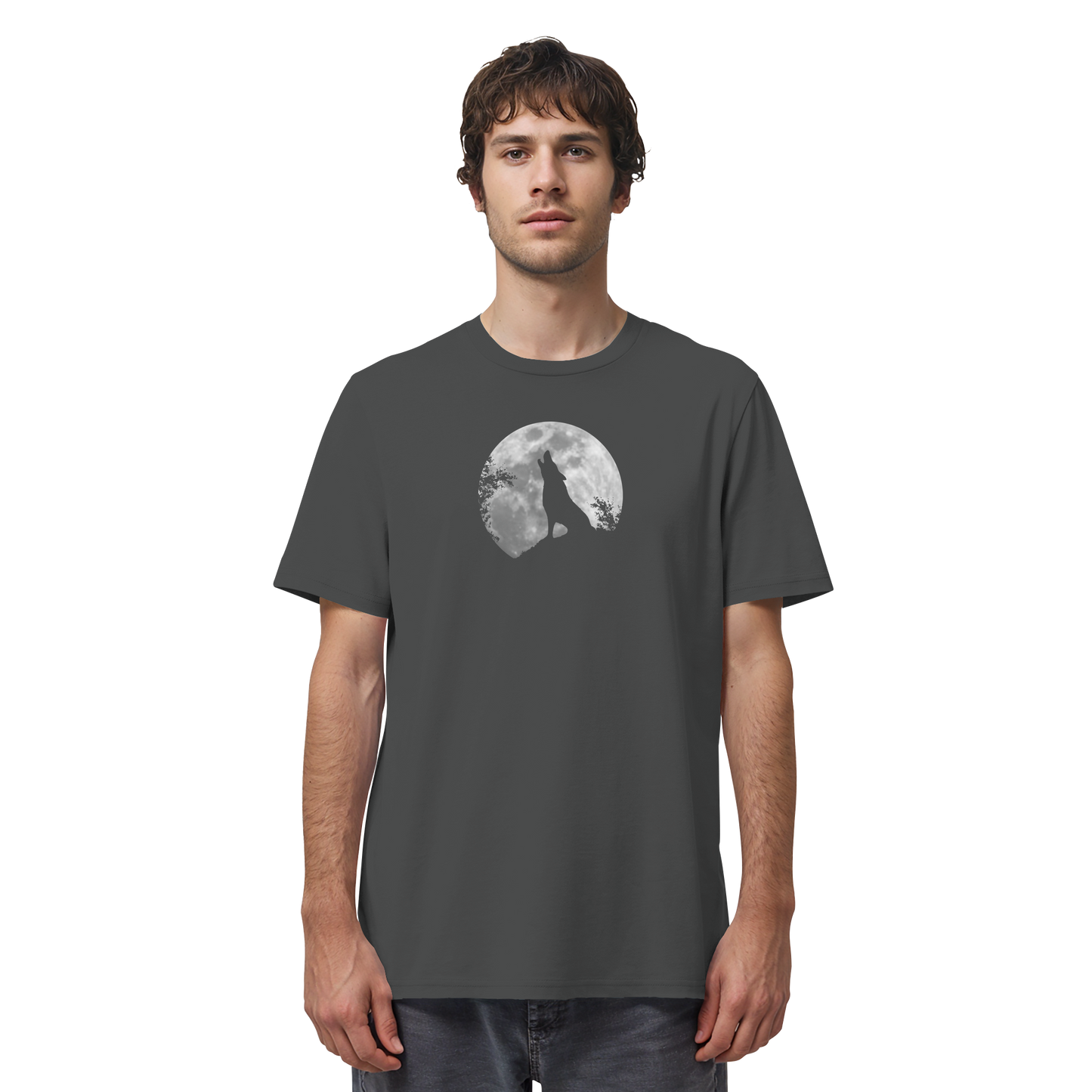 Heulender Wolf Silhouette vor Vollmond - Organic Shirt