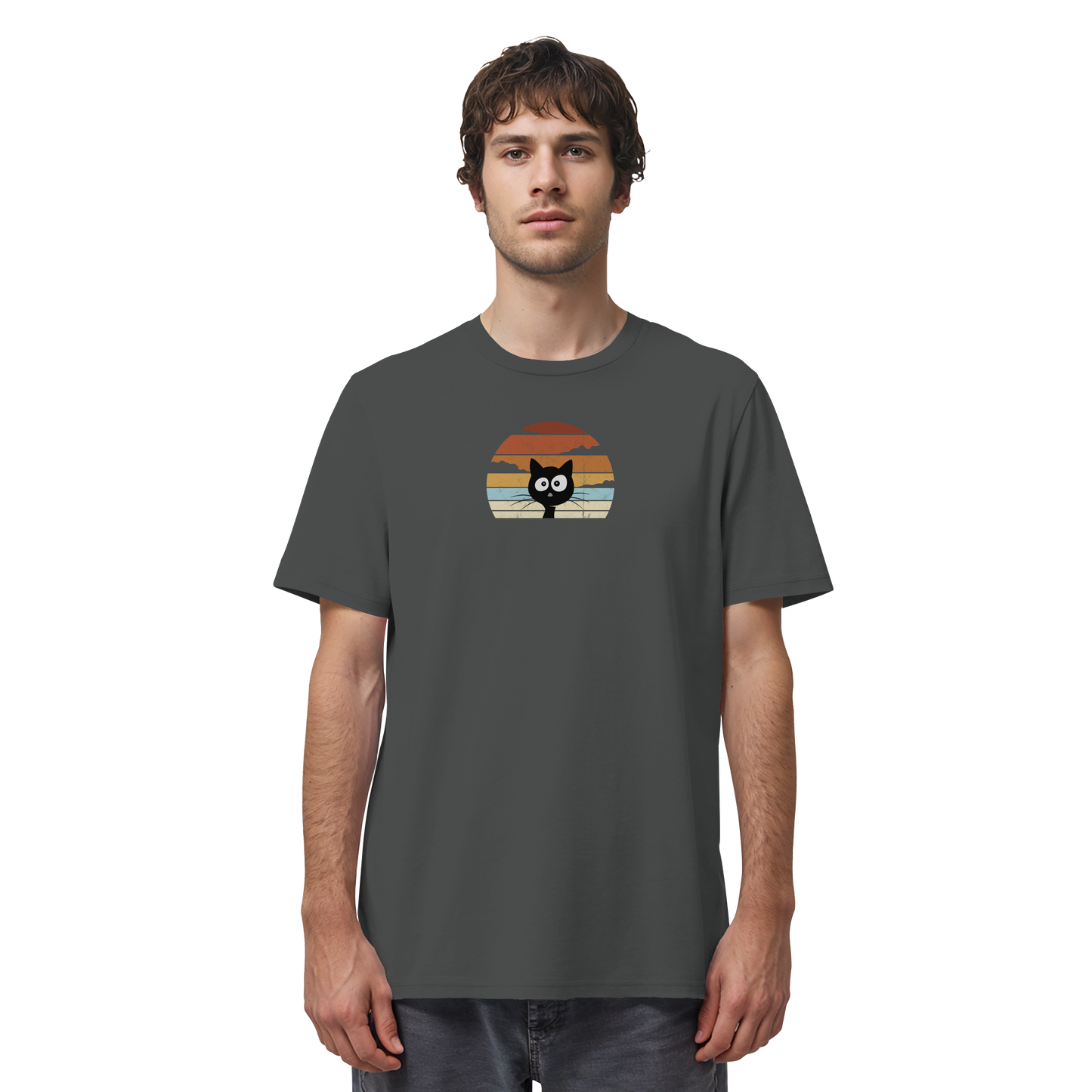 Retro schwarze Katze vor Sonnenuntergang - Organic Shirt