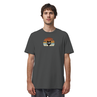 Retro schwarze Katze vor Sonnenuntergang - Organic Shirt