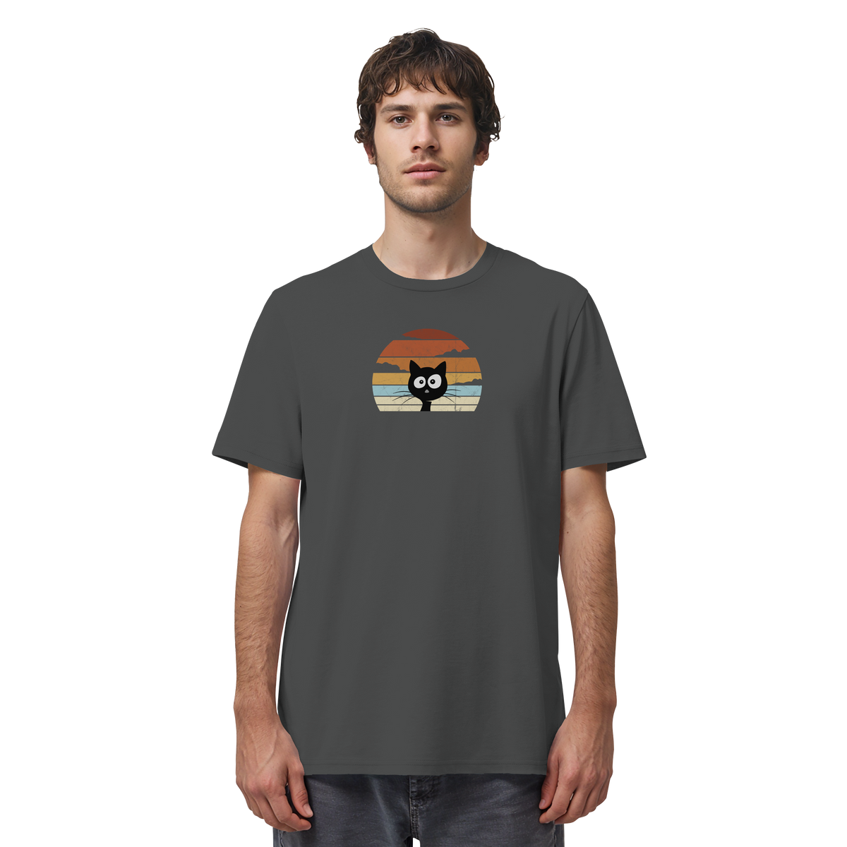 Retro schwarze Katze vor Sonnenuntergang - Organic Shirt
