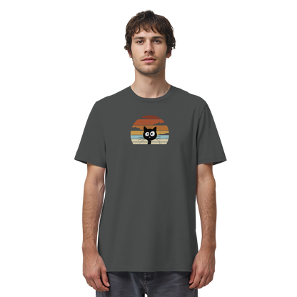 Retro schwarze Katze vor Sonnenuntergang - Organic Shirt