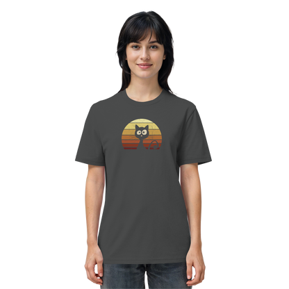 Katze vor Retro Sonnenuntergang - Organic Shirt
