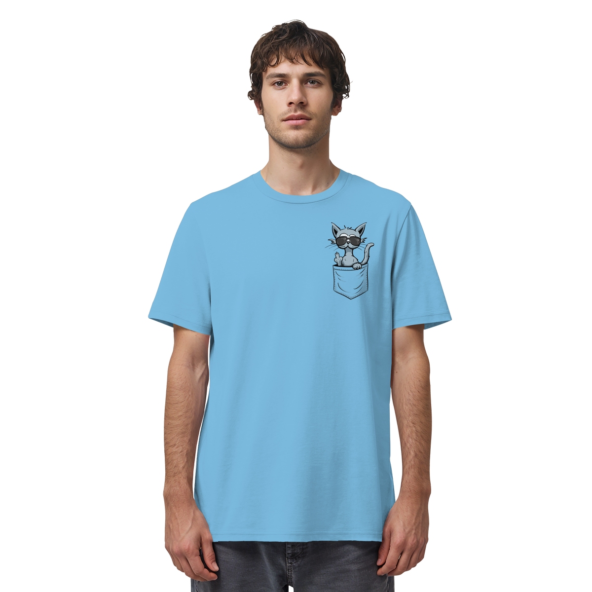 "Fuck Off" Mittelfinger Katze in der Tasche - Organic Shirt
