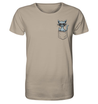 "Fuck Off" Mittelfinger Katze in der Tasche - Organic Shirt