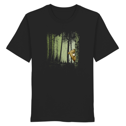 Comic Bär versteckt im Zwielicht Wald - Organic Shirt