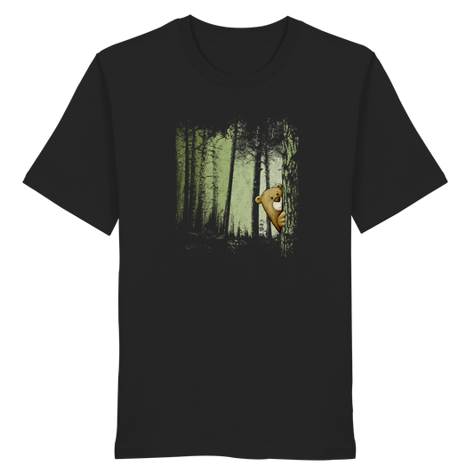 Comic Bär versteckt im Zwielicht Wald - Organic Shirt
