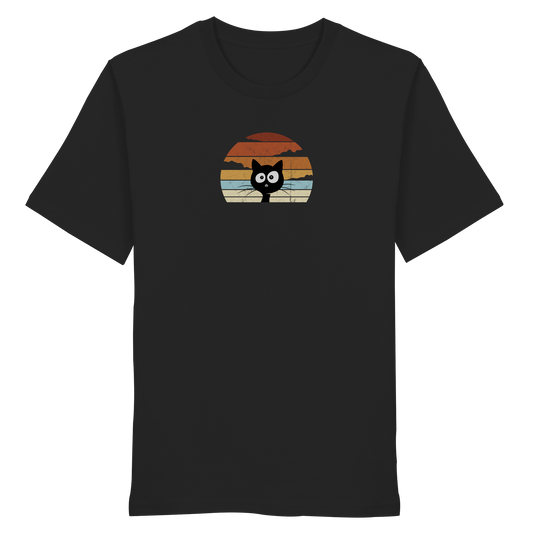 Retro schwarze Katze vor Sonnenuntergang - Organic Shirt