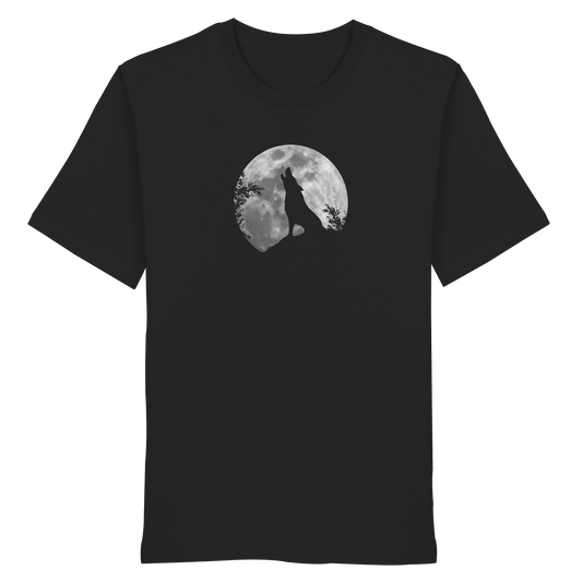 Heulender Wolf Silhouette vor Vollmond - Organic Shirt