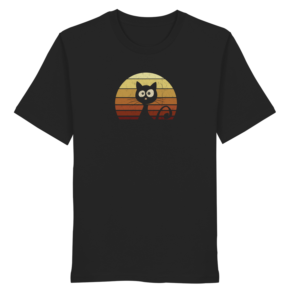 Katze vor Retro Sonnenuntergang - Organic Shirt