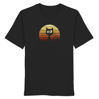 Katze vor Retro Sonnenuntergang - Organic Shirt