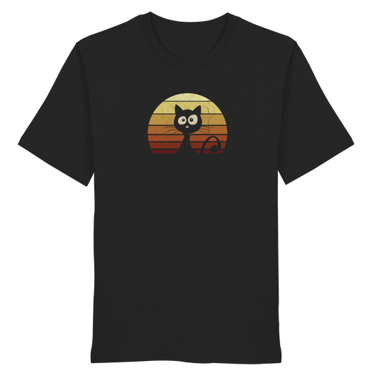 Katze vor Retro Sonnenuntergang - Organic Shirt