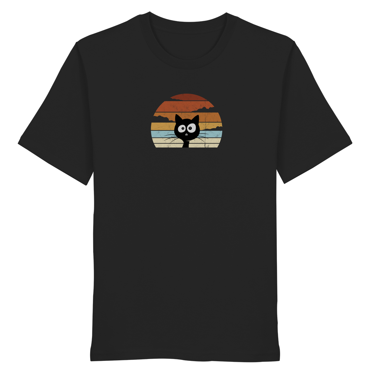 Retro schwarze Katze vor Sonnenuntergang - Organic Shirt
