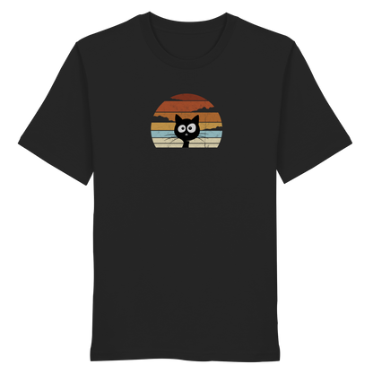 Retro schwarze Katze vor Sonnenuntergang - Organic Shirt