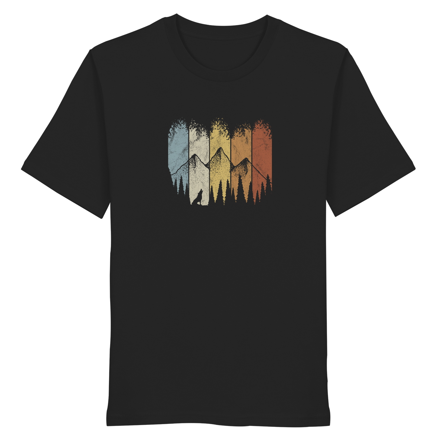 Retro Wald, Berge und Wolf  - Organic Shirt