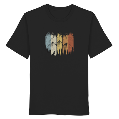 Retro Wald, Berge und Wolf  - Organic Shirt