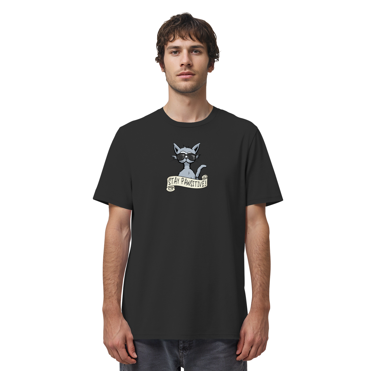 Stay Pawsitive Bleib lässig Hipster Katze - Organic Shirt