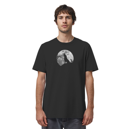 Heulender Wolf Silhouette vor Vollmond - Organic Shirt