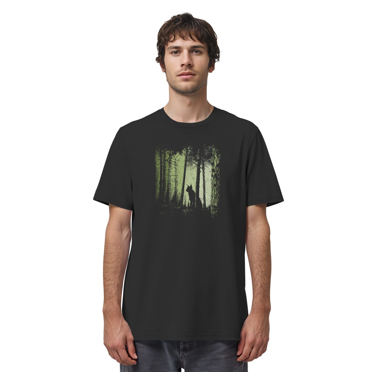 Luchs Wildkatze im Zwielicht Wald - Organic Shirt