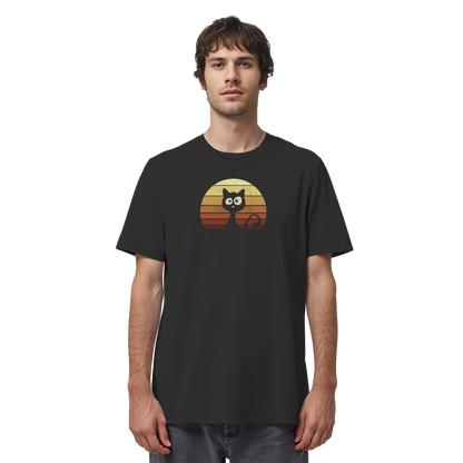Katze vor Retro Sonnenuntergang - Organic Shirt