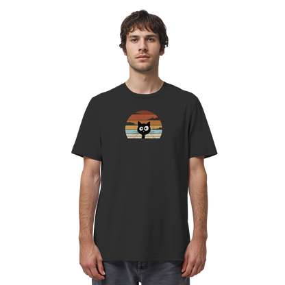 Retro schwarze Katze vor Sonnenuntergang - Organic Shirt