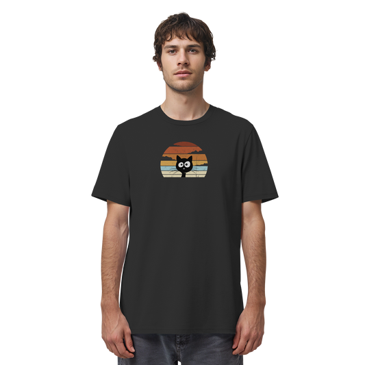 Retro schwarze Katze vor Sonnenuntergang - Organic Shirt