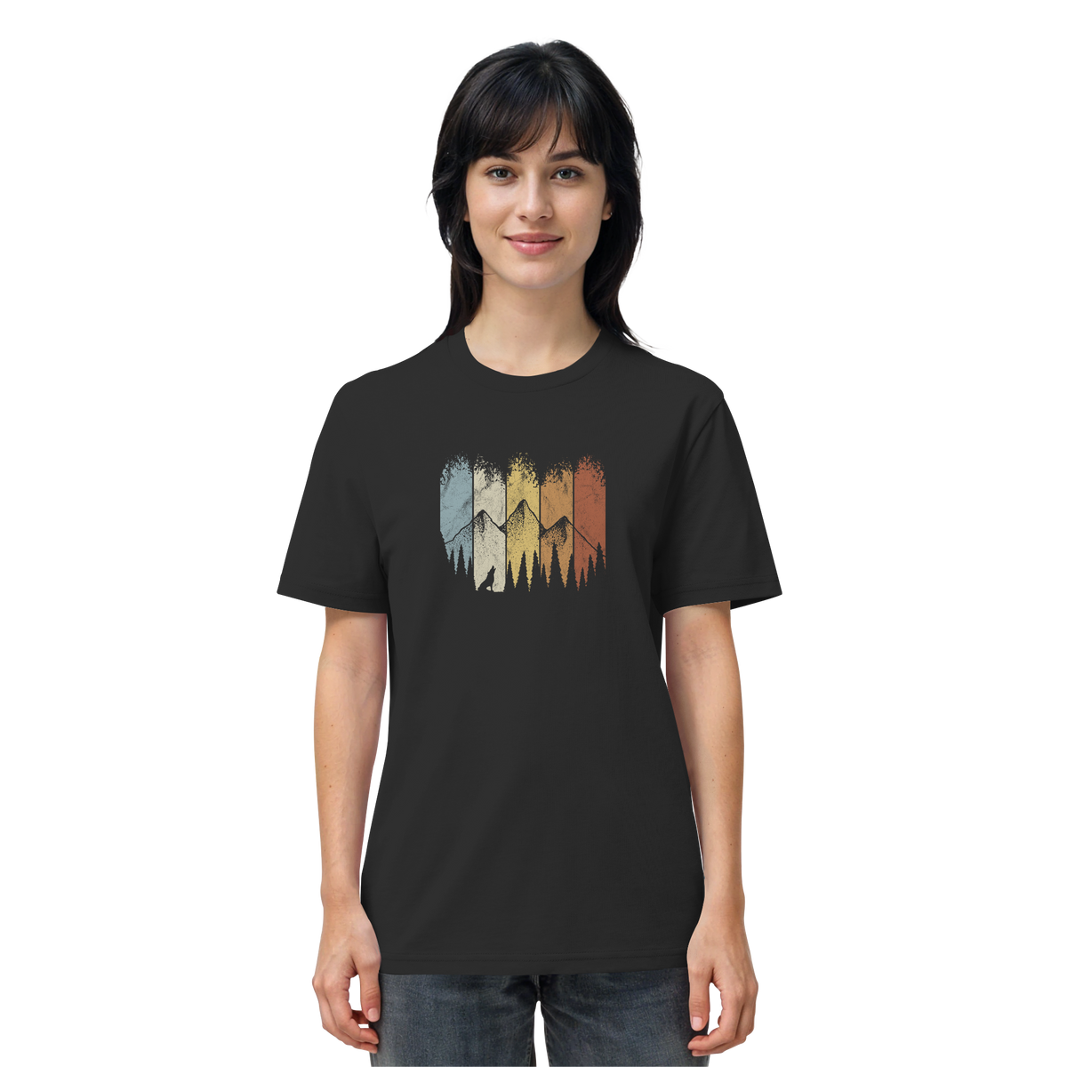Retro Wald, Berge und Wolf  - Organic Shirt