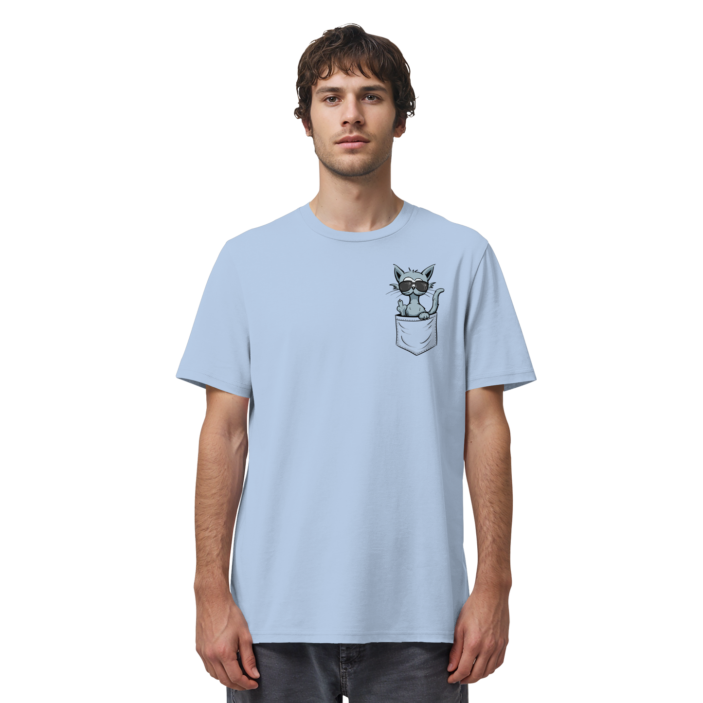 "Fuck Off" Mittelfinger Katze in der Tasche - Organic Shirt