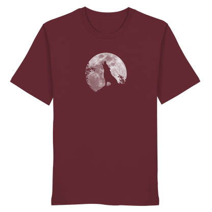 Heulender Wolf Silhouette vor Vollmond - Organic Shirt