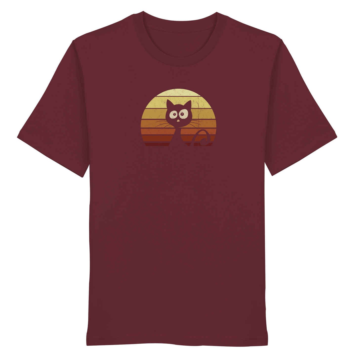Katze vor Retro Sonnenuntergang - Organic Shirt
