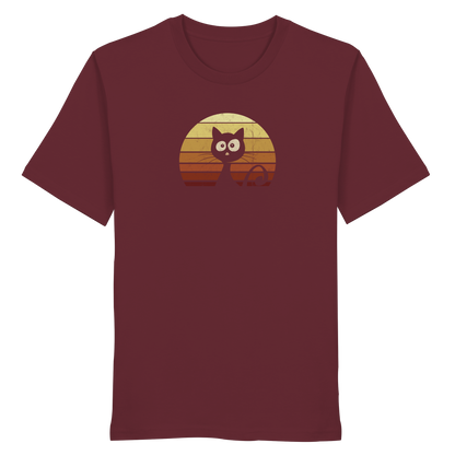 Katze vor Retro Sonnenuntergang - Organic Shirt