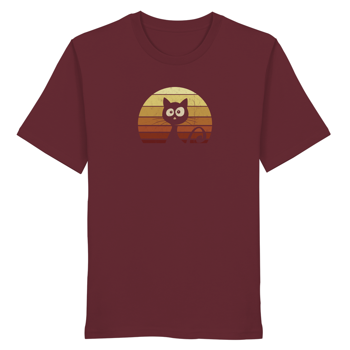 Katze vor Retro Sonnenuntergang - Organic Shirt