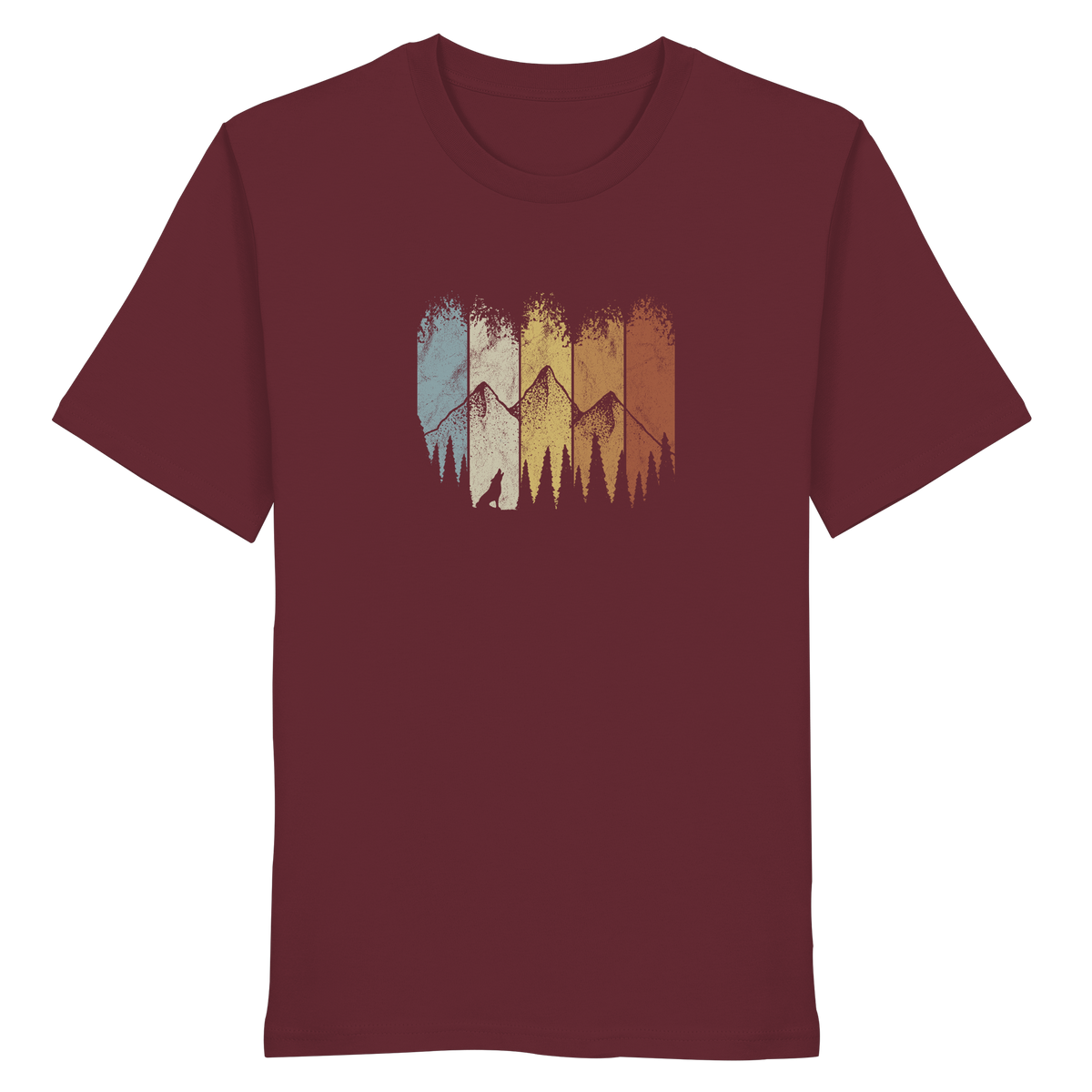 Retro Wald, Berge und Wolf  - Organic Shirt