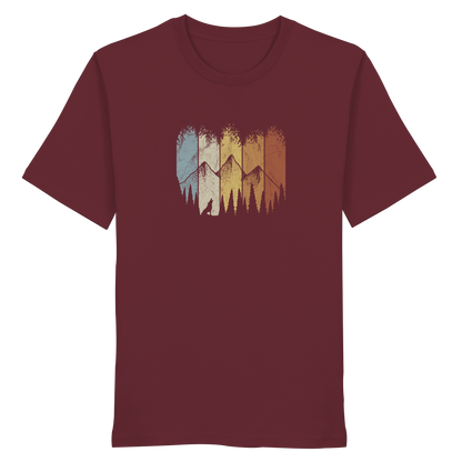 Retro Wald, Berge und Wolf  - Organic Shirt