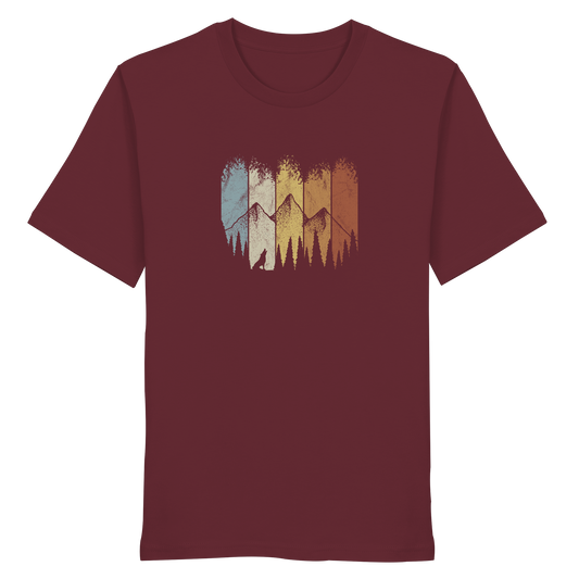 Retro Wald, Berge und Wolf  - Organic Shirt