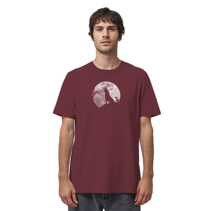 Heulender Wolf Silhouette vor Vollmond - Organic Shirt