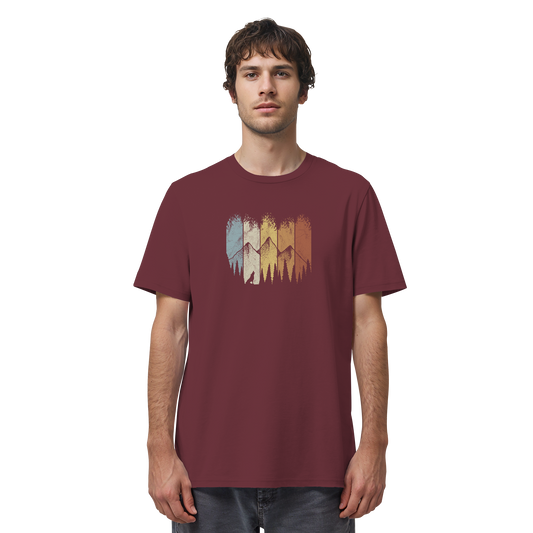 Retro Wald, Berge und Wolf  - Organic Shirt