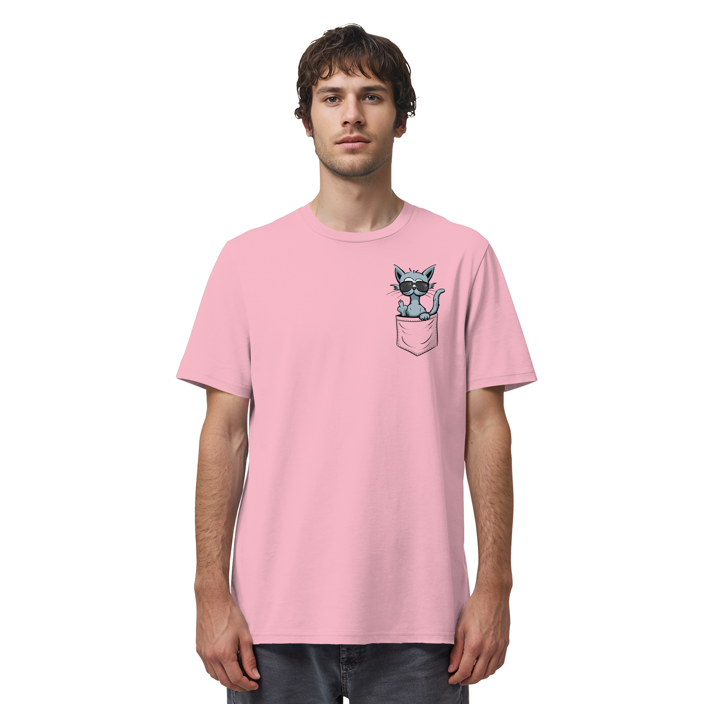 "Fuck Off" Mittelfinger Katze in der Tasche - Organic Shirt