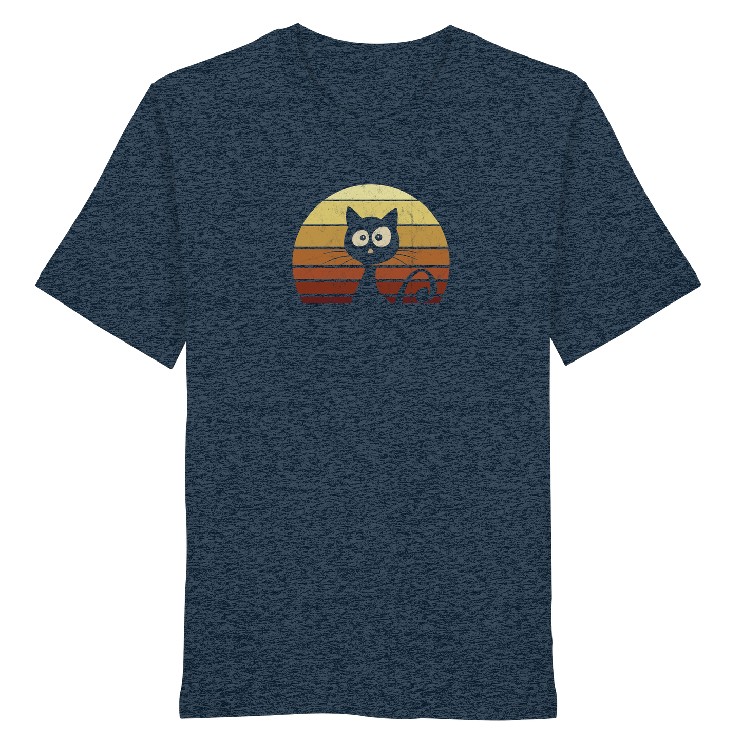 Katze vor Retro Sonnenuntergang - Organic Shirt