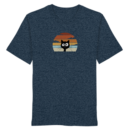 Retro schwarze Katze vor Sonnenuntergang - Organic Shirt