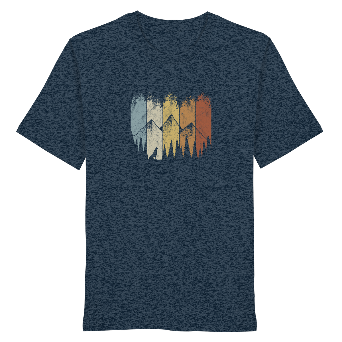 Retro Wald, Berge und Wolf  - Organic Shirt